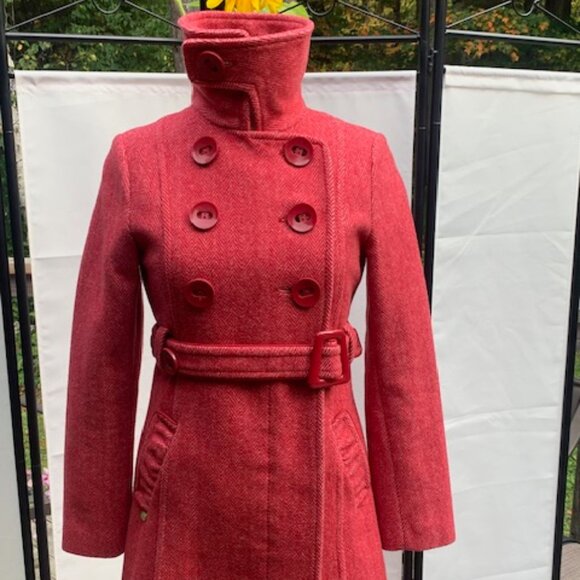 Soia & Kyo Red Herringbone Wool Coat Pristine Condition - Picture 1 of 16